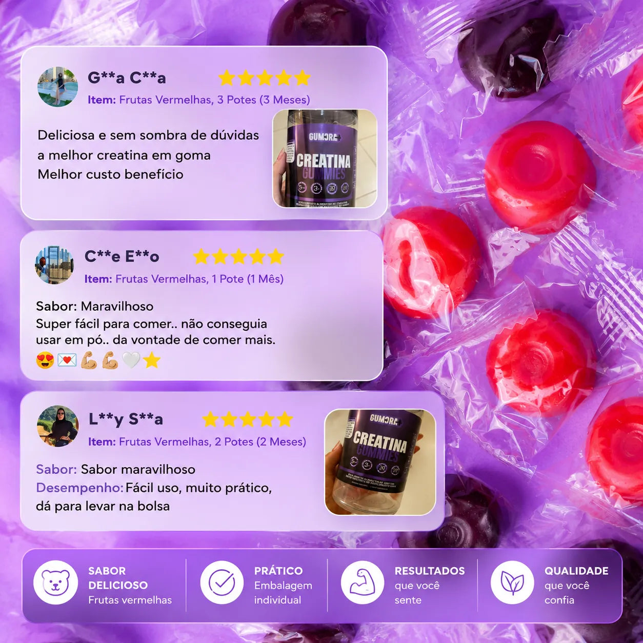 Kit Creatina Frutas Vermelhas (03 Potes)