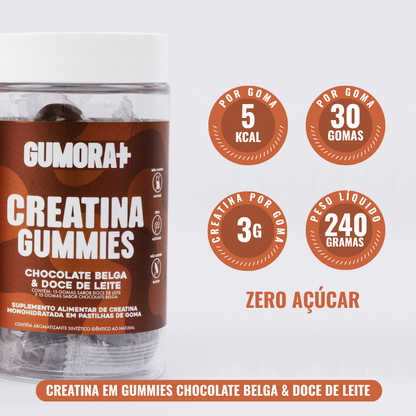 Gumora Creatina Chocolate belga e Doce de Leite em Gummies
